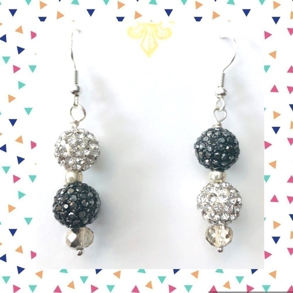 Sterling sterling earrings crystal black white & black DAZZLE balls stunning - Picture 4 of 9